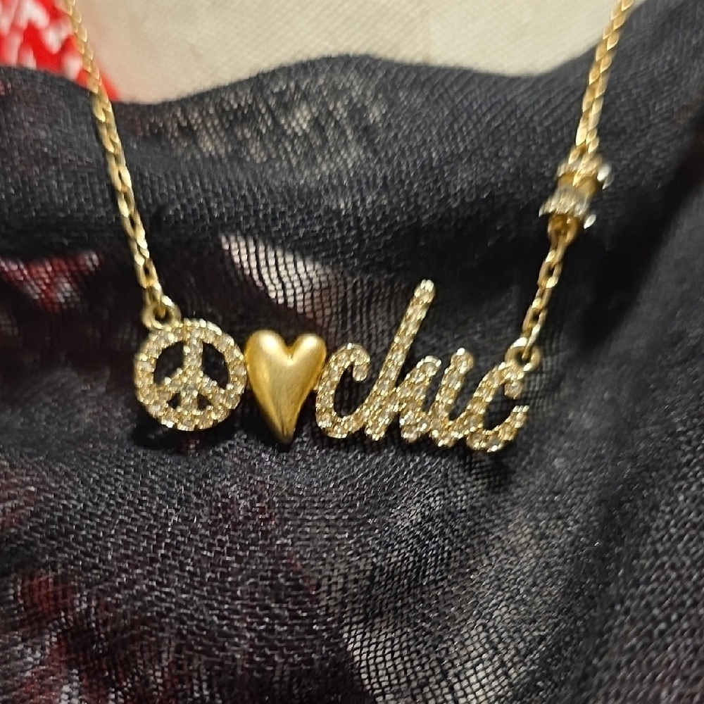 Chico's Gold and Silver Peace Love Necklace - Picture 2 of 2